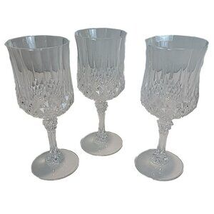 Vintage Cris D'Arques Longchamp Clear Glass Water Goblet 8" Height Lot Of 3